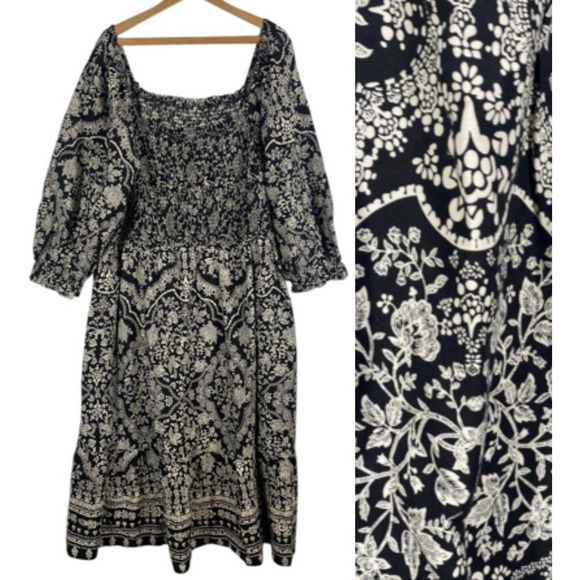 Pioneer Woman Dresses & Skirts - Pioneer Woman Dress Size 18W 1X 2X Black & White Print Smocking Country Peasant